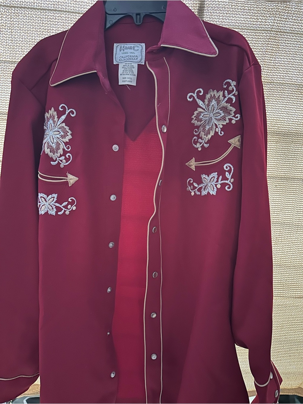 Classic Embroidered Western Shirt Jacket - Burgundy